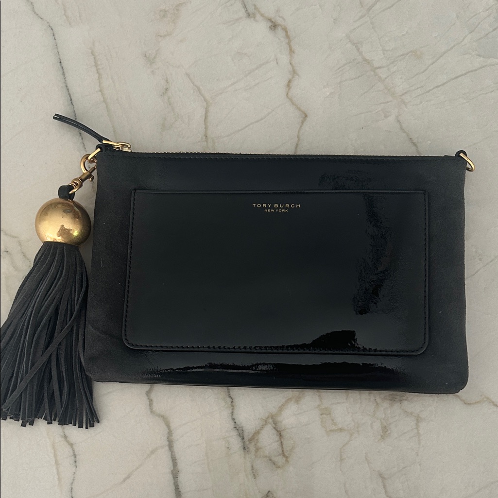 Tory Burch Black Clutch With Gold Accent
